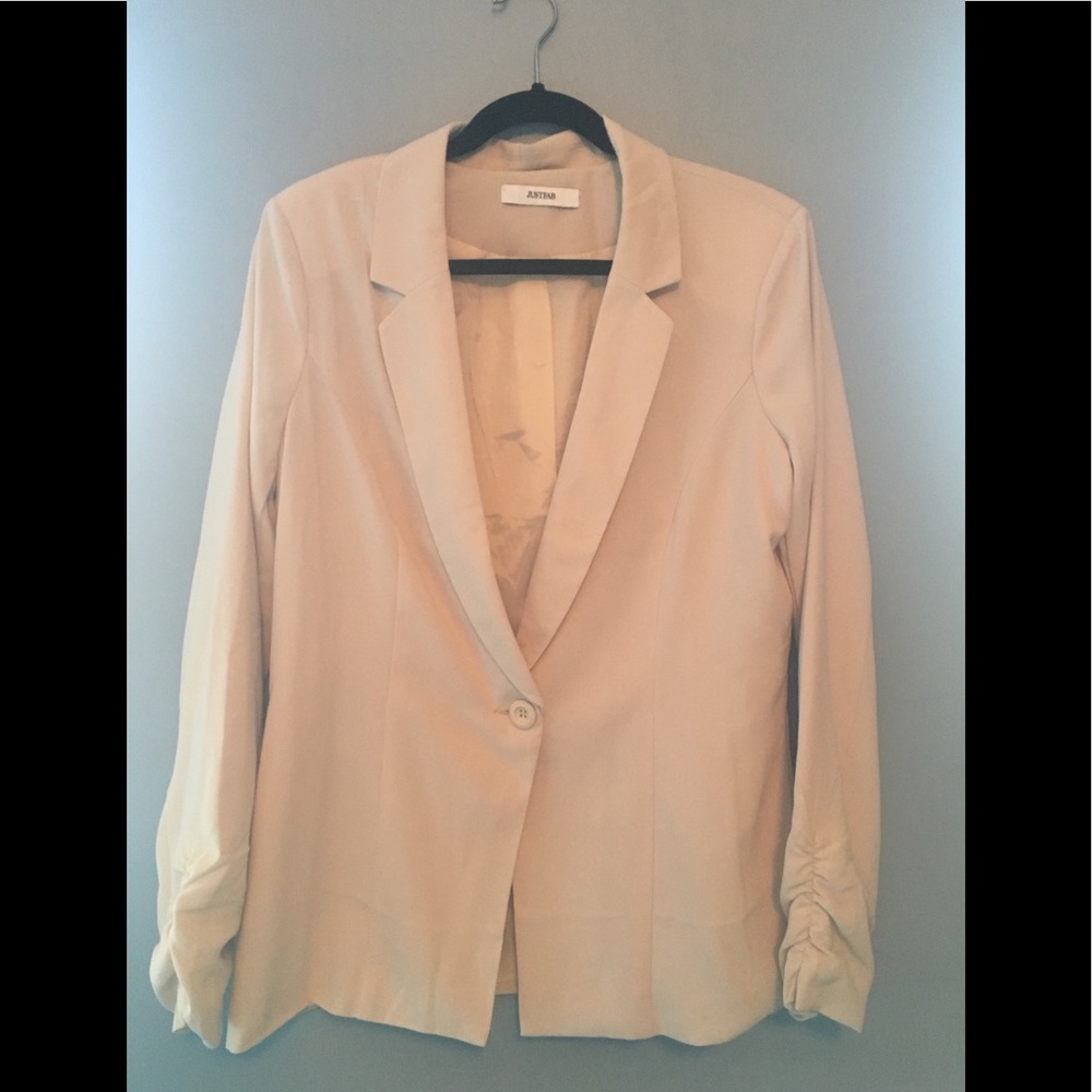 Cream, Button Close Blazer, 3/4 Sleeves
